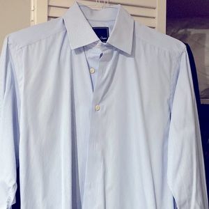 David Donahue men’s long sleeve blue pinstriped shirt. 16. 34/35